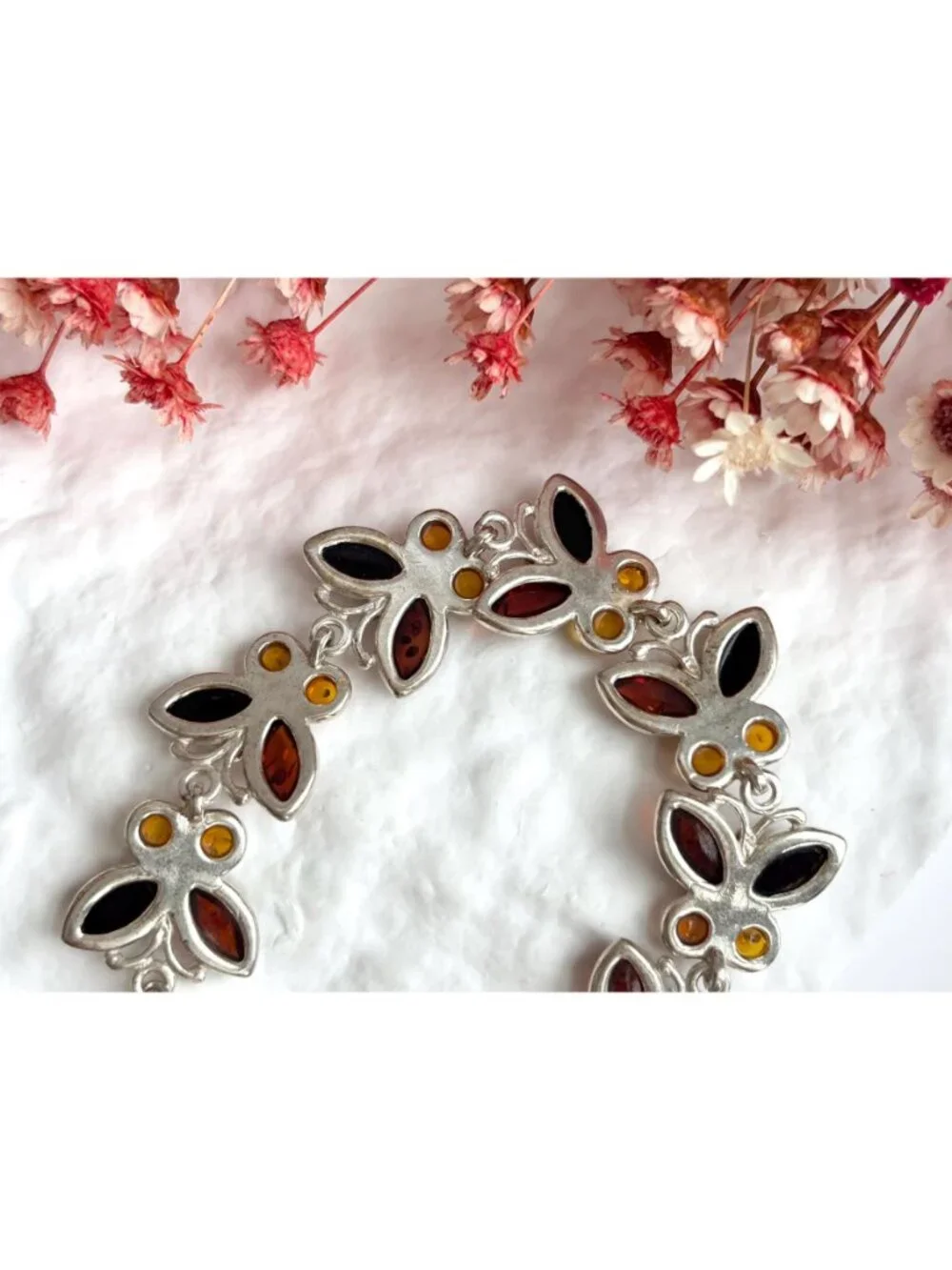 Baltic Amber Butterfly Figural Chainlink Sterling Silver 925 Vintage Bracelet